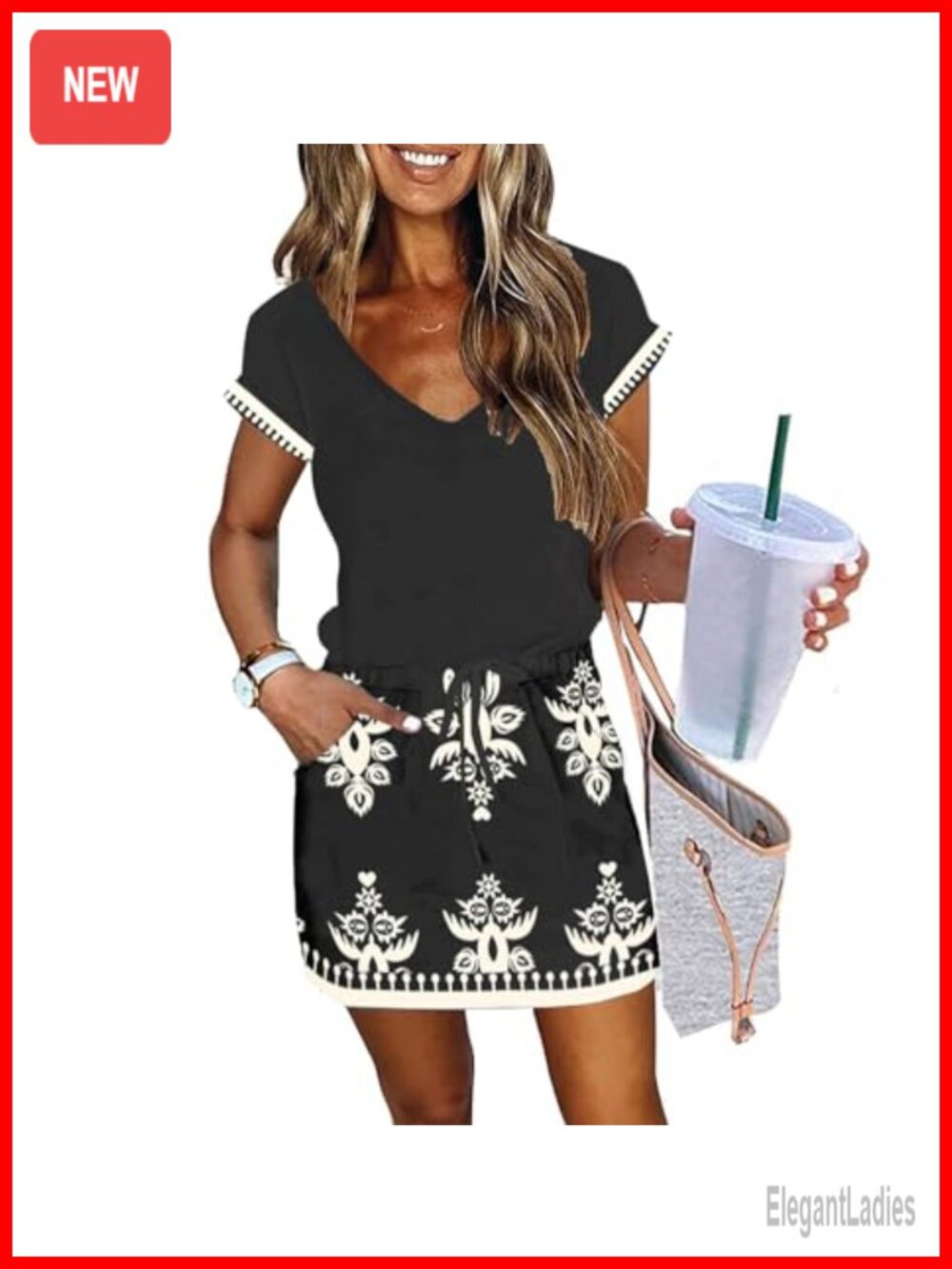 Women's Lantern Sleeve V Neck Tie Front Mini Dress